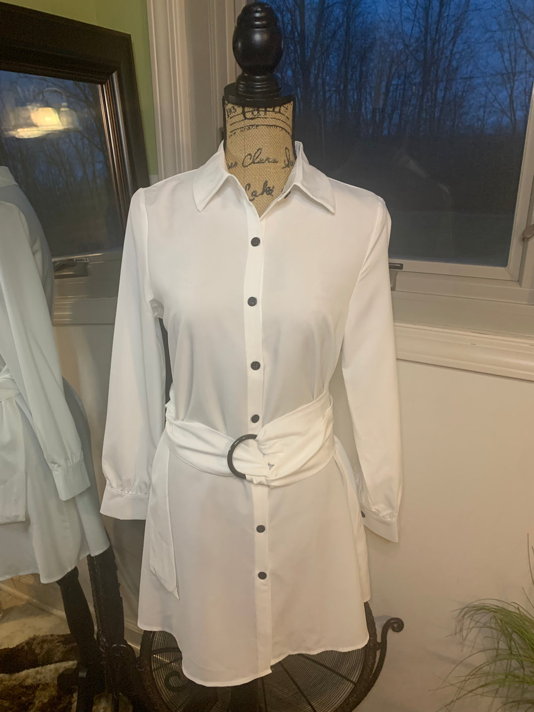 White Belted Shirt Dress