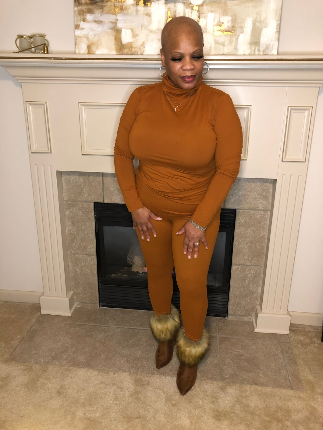 MICROFIBER MOCK NECK TOP  & WIDE WAISTBAND FULL LENGTH LEGGINGS